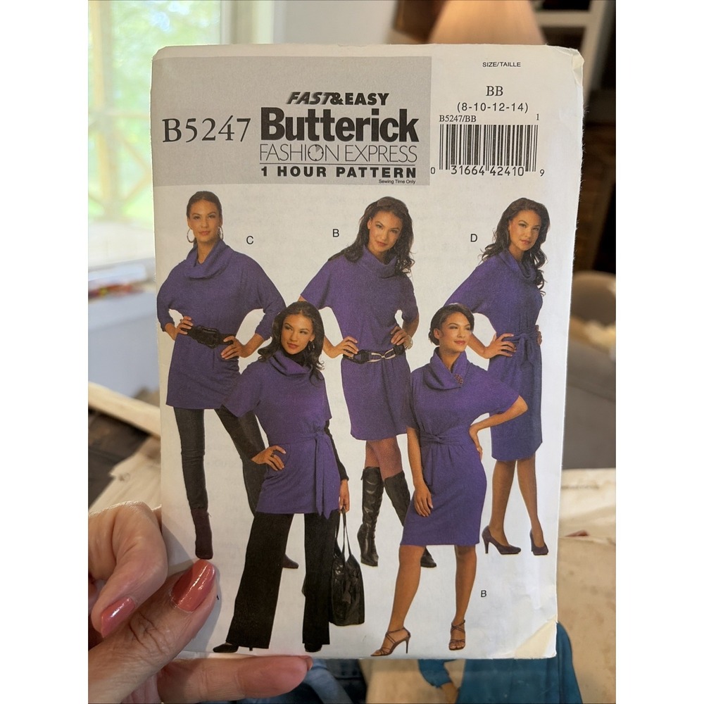 Butterick Misses Tunic Dress Sewing Pattern B5247 Size 8-14 Cowl Neck Dolman